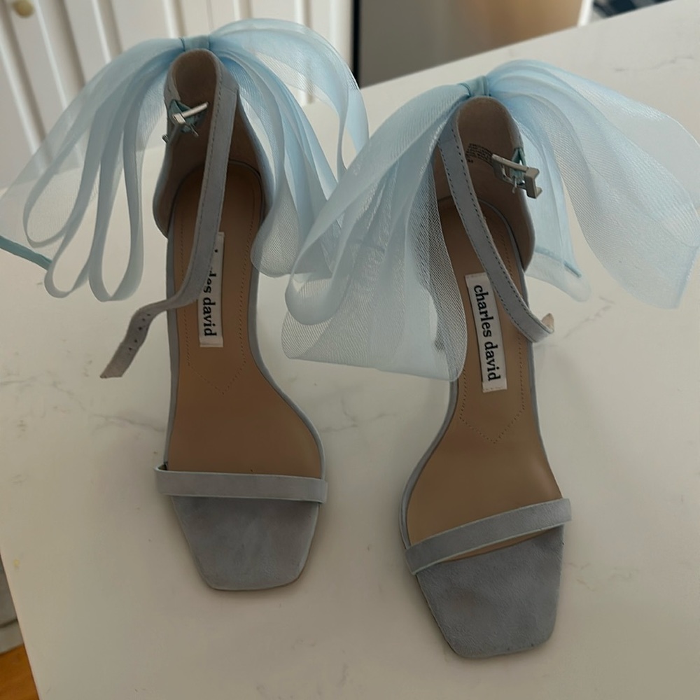 Baby blue bow heels